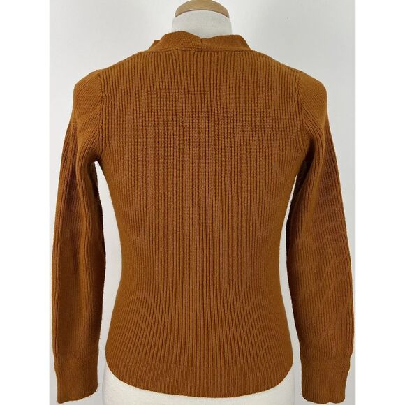 Anthropologie Moth Freeport Tie Front Sweater Sz XS Rust Plunge Neck Long Sleeve - Picture 11 of 14